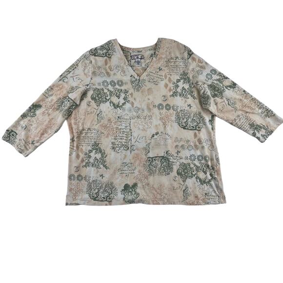 LOIS | Caribbean Joe Vintage 2X Plus Size V-Neck 3/4 Sleeve Pattern Top Blouse - Picture 1 of 6
